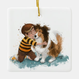 Sheltie und Boy Hug Keramikornament