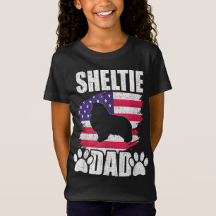 Sheltie Vater Dog Lover US Flag T-Shirt