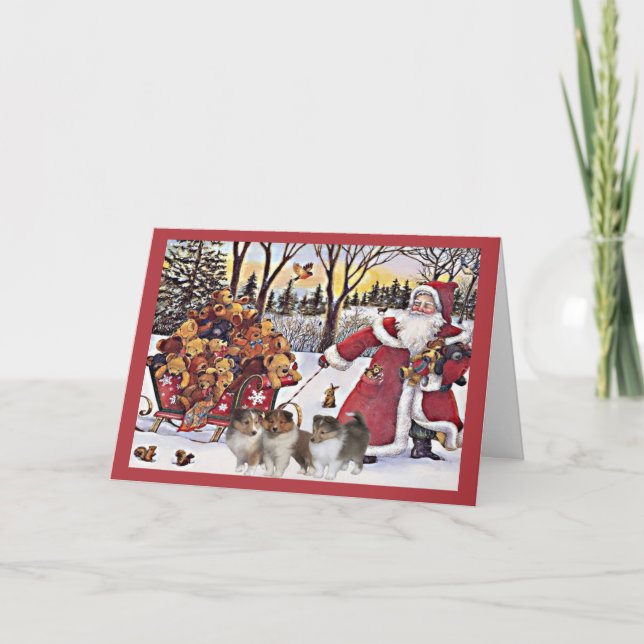 Sheltie Weihnachtskarten-Sankt-Bären im Feiertagskarte (Vorderseite)