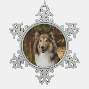 Sheltie Weihnachtsschmuck Schneeflocken Zinn-Ornament