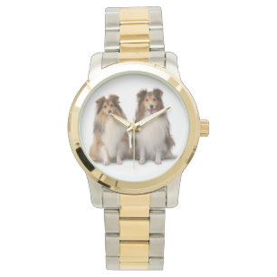 Sheltie Zwei-Tone-Uhr, Gold und Silber-Ton Armbanduhr