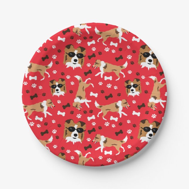 Shelties Shetland Sheepdog Mini Collie Pattern Pappteller (Vorderseite)