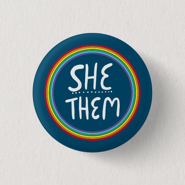 SHEM/THEM Pronouns Rainbow Handlettered Minimal Bu Button (Vorderseite)