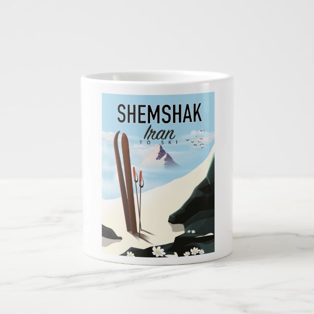 Shemshak Iran Ski Poster. Jumbo-Tasse (Vorderseite)