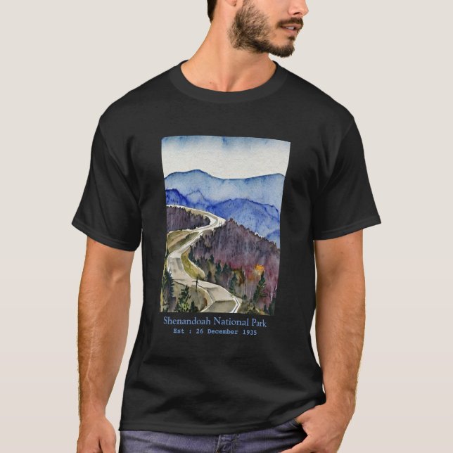 Shenandoah National Park Skyline fahren Wasserfarb T-Shirt (Vorderseite)