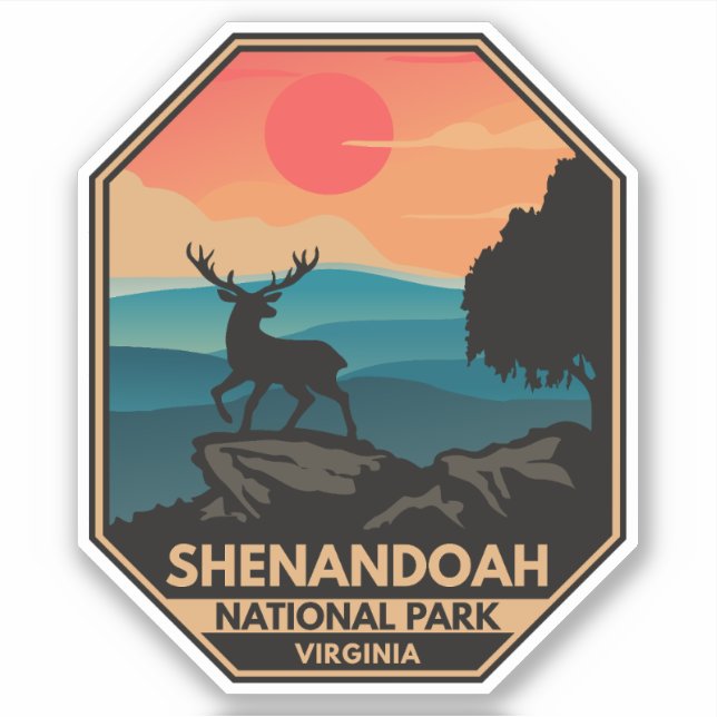 Shenandoah Nationalpark Hirsch Minimal Retro Emble Aufkleber (Vorderseite)