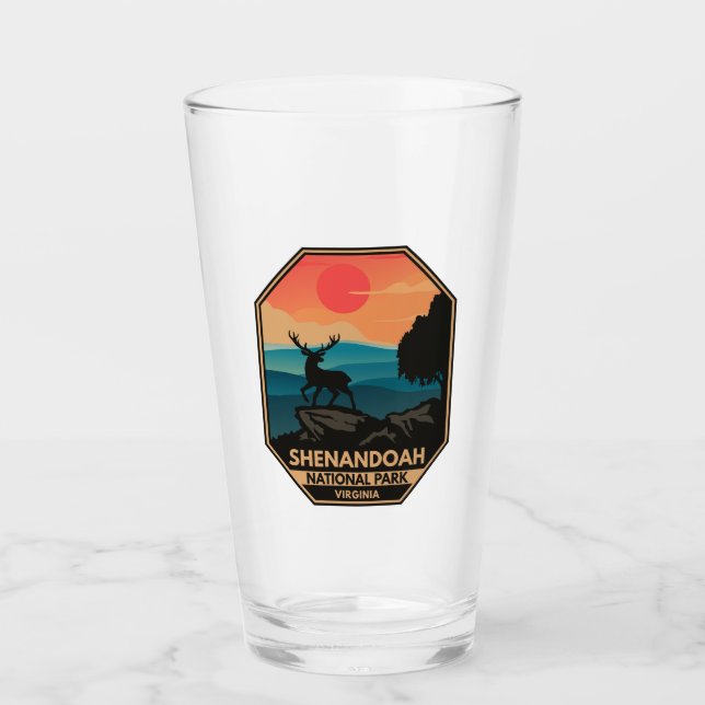 Shenandoah Nationalpark Hirsch Minimal Retro Emble Glas (Vorderseite)