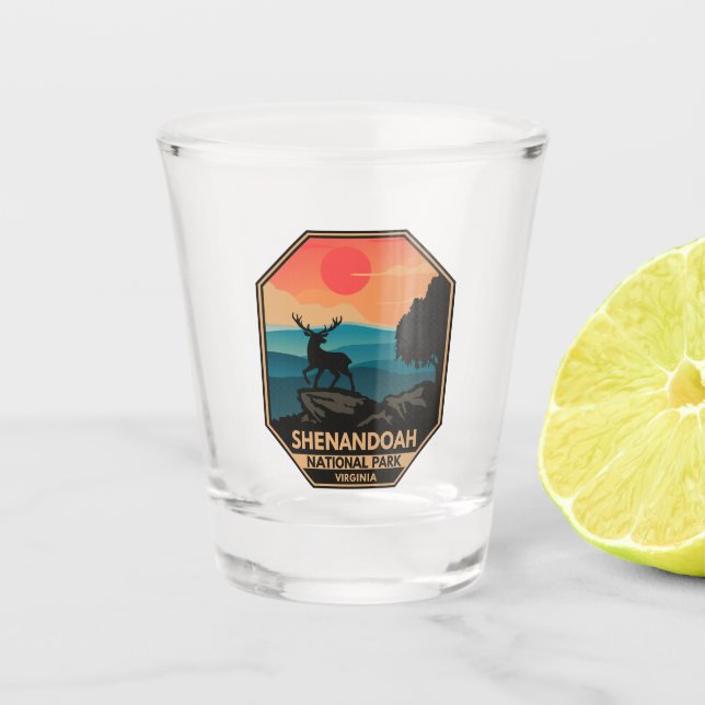 Shenandoah Nationalpark Hirsch Minimal Retro Emble Schnapsglas