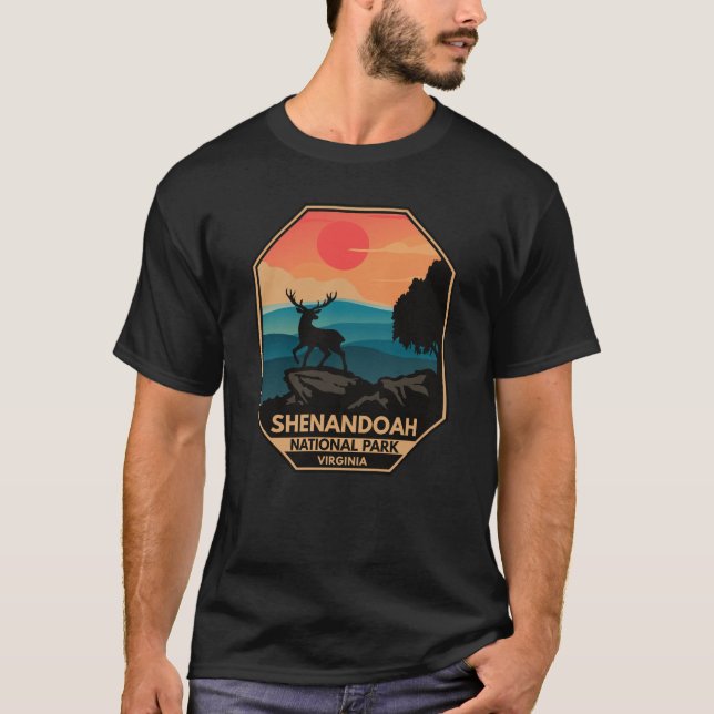 Shenandoah Nationalpark Hirsch Minimal Retro Emble T-Shirt (Vorderseite)