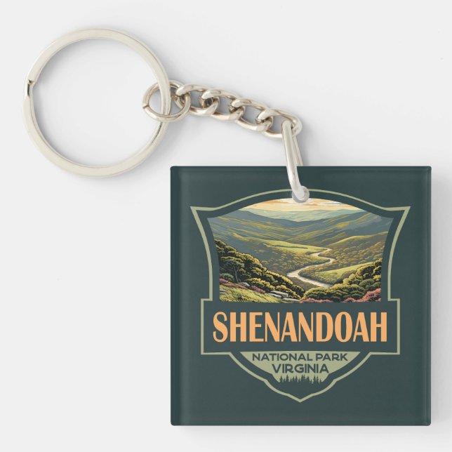 Shenandoah Nationalpark Illustration Reisen Retro Schlüsselanhänger (Vorderseite)