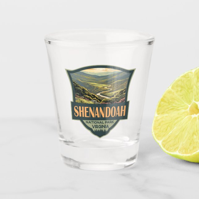 Shenandoah Nationalpark Illustration Reisen Retro Schnapsglas (Vorderseite)