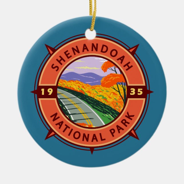 Shenandoah Nationalpark Retro Kompass Emblem Keramik Ornament (Vorne)