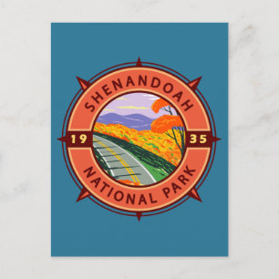 Shenandoah Nationalpark Retro Kompass Emblem Postkarte