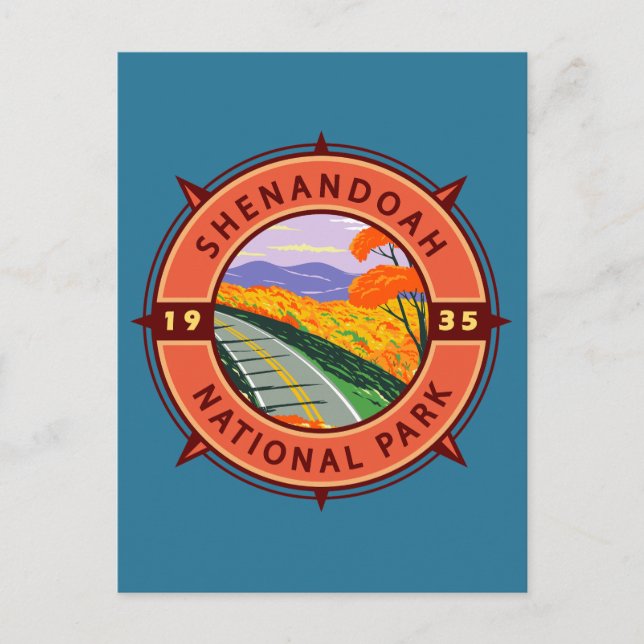 Shenandoah Nationalpark Retro Kompass Emblem Postkarte (Vorderseite)