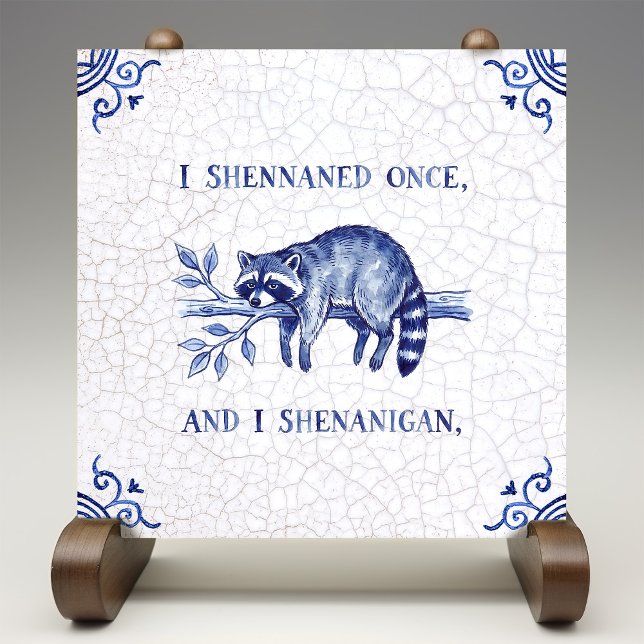 SHENANIGAN Raccoon Fine Delft Blue Dutch Style  Fliese (Von Creator hochgeladen)