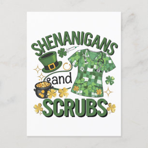 Shenanigans and Scrubs Funny Nursing St Patrick's Postkarte