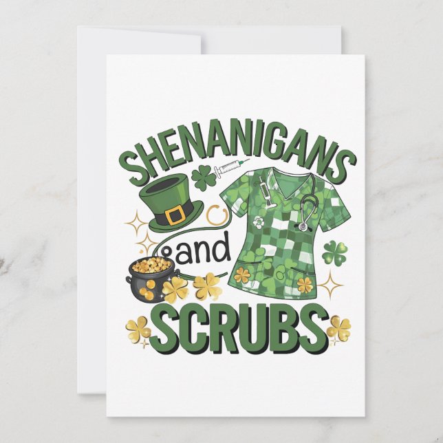 Shenanigans and Scrubs Funny Nursing St Patrick's Save The Date (Vorderseite)