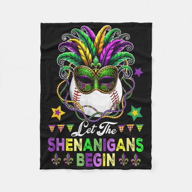 Shenanigans Begin Mardi Gras Baseball Ball Masked Fleecedecke (Vorderseite)