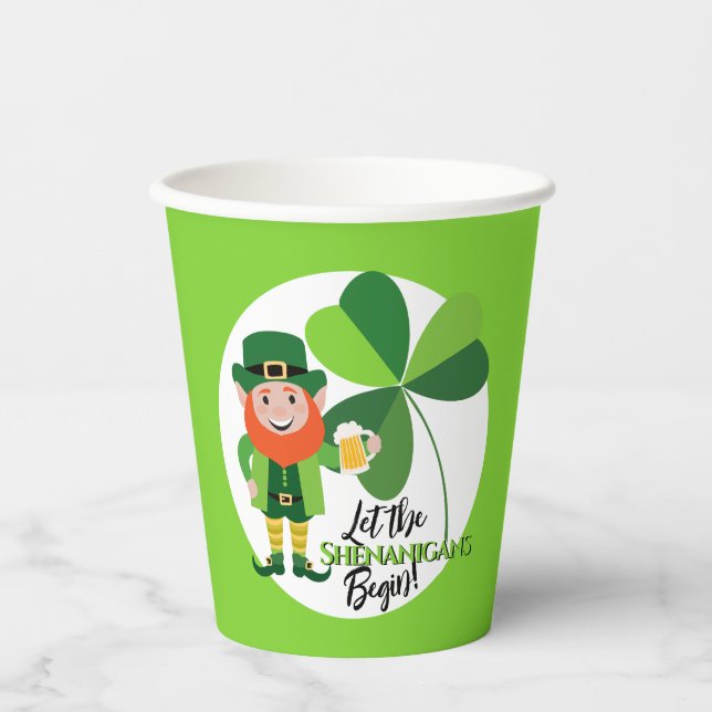 Shenanigans Leprechaun Kleeblatt St Patrick's Day Pappbecher (Vorderseite)