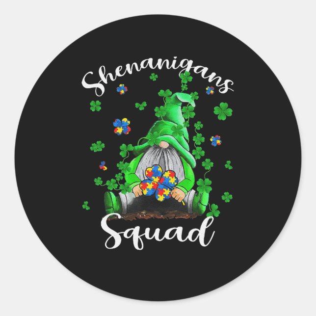 Shenanigans Squad Gnomes Autism St Patrick's Day Runder Aufkleber (Vorderseite)