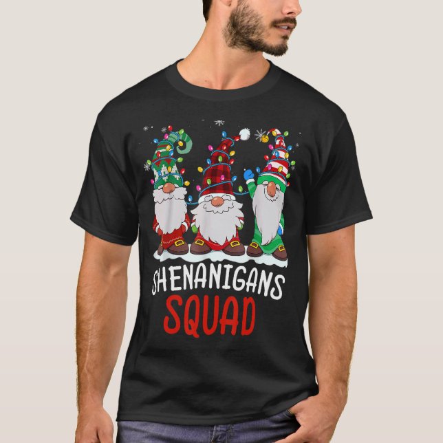 Shenanigans Squad Gnomes Lights Christmas Pajamas  T-Shirt (Vorderseite)