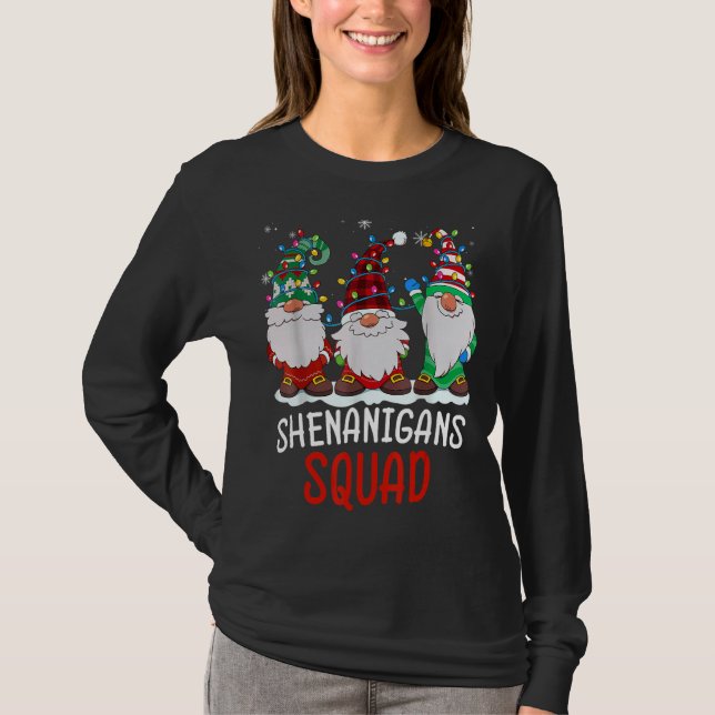 Shenanigans Squad Gnomes Lights Christmas Pajamas  T-Shirt (Vorderseite)