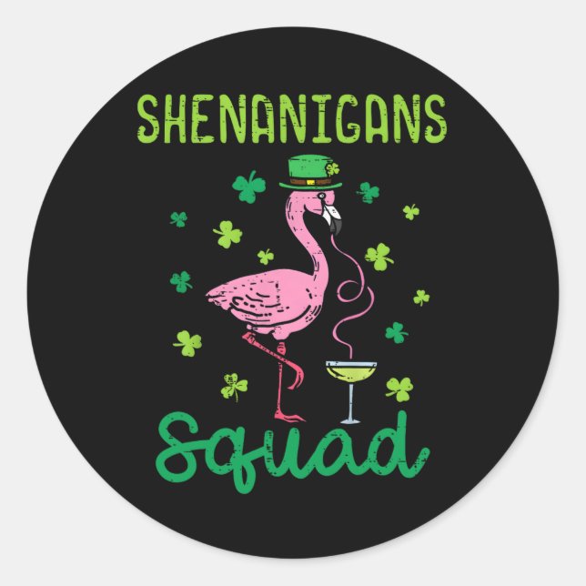 Shenanigans Squad Irish Flamingo St Patricks Day B Runder Aufkleber (Vorderseite)