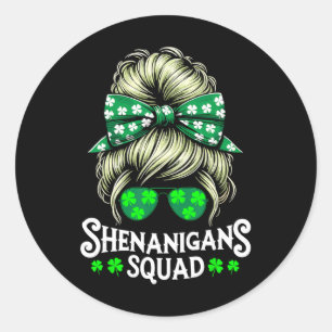 Shenanigans Squad Messy Bun St Patricks Day Runder Aufkleber