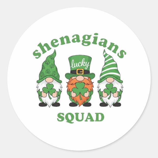 Shenanigans Squad St. Patrick's Day Gnome Rund Runder Aufkleber (Vorderseite)