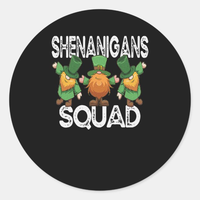 Shenanigans Squad St Patricks Day Gnomes Kleeblatt Runder Aufkleber (Vorderseite)