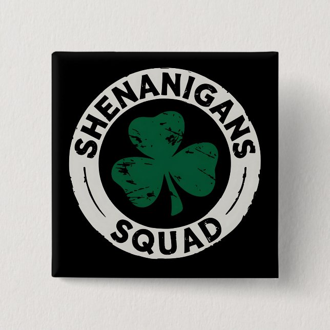Shenanigans Squad St Patrick's Day Kleeblatt Button (Vorderseite)