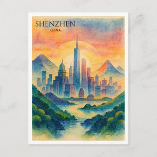 Shenzhen China Aquarell-Skyline-Souvenir Feiertagspostkarte