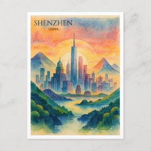 Shenzhen China Watercolor Skyline Souvenir Feiertagspostkarte