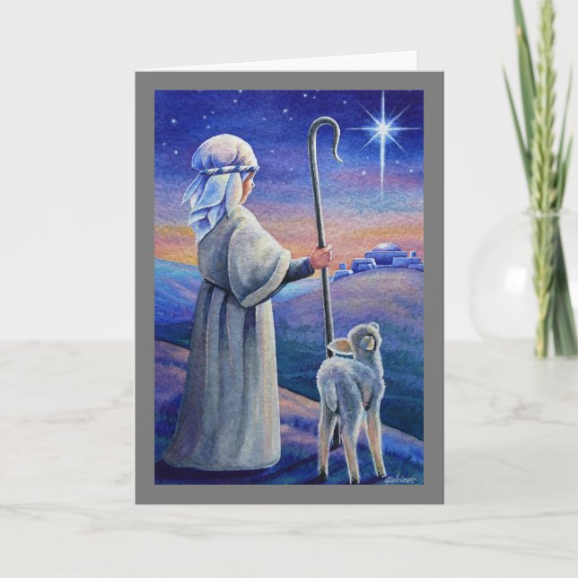 Shepherd Boy Lamb & Star Watercolor Art Karte (Vorderseite)