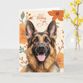 Shepherd Dog Retro Orange Flowers Thinking of You Karte