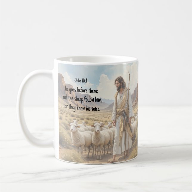 Shepherd goes before them Bible Scripture Kaffeetasse (Links)