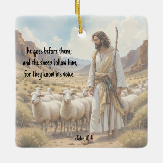 Shepherd goes before them Bible Scripture Keramikornament
