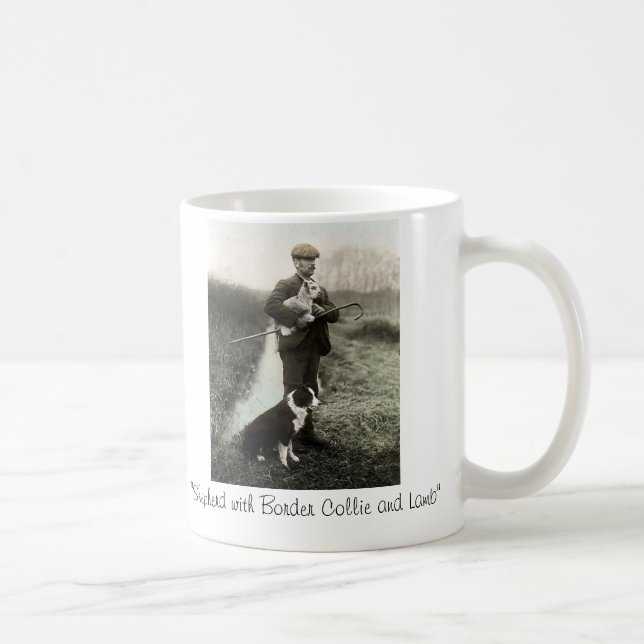 "Shepherd mit Border-Collie und Lamm " ~Mug Kaffeetasse (Rechts)
