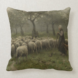 Shepherdess mit einer Menge der Schafe, Kissen