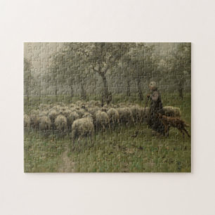 Shepherdess mit einer Menge der Schafe, Puzzle