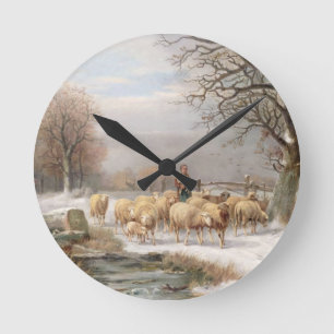 Shepherdess mit ihrer Menge in einer Runde Wanduhr