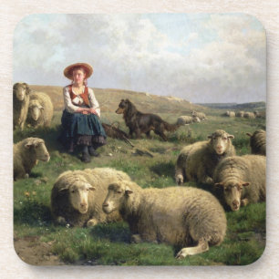 Shepherdess mit Schafen in einer Landschaft Getränkeuntersetzer