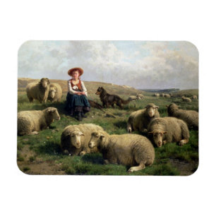 Shepherdess mit Schafen in einer Landschaft Magnet