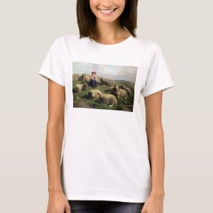 Shepherdess mit Schafen in einer Landschaft T-Shirt