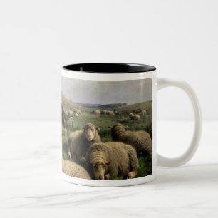 Shepherdess mit Schafen in einer Landschaft Zweifarbige Tasse