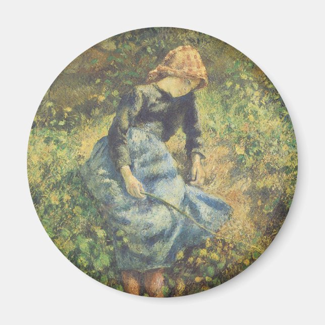 Shepherdess von Camille Pissarro, Vintage Kunst Magnet (Vorne)
