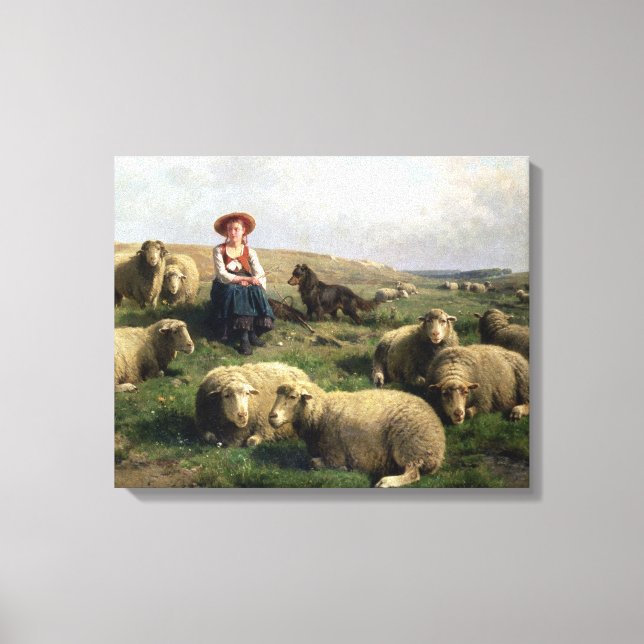 Shepherdeß with Sheep in a Landscape Leinwanddruck (Vorderseite)