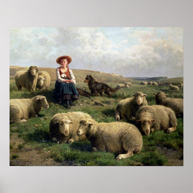 Shepherdeß with Sheep in a Landscape Poster (Vorne)
