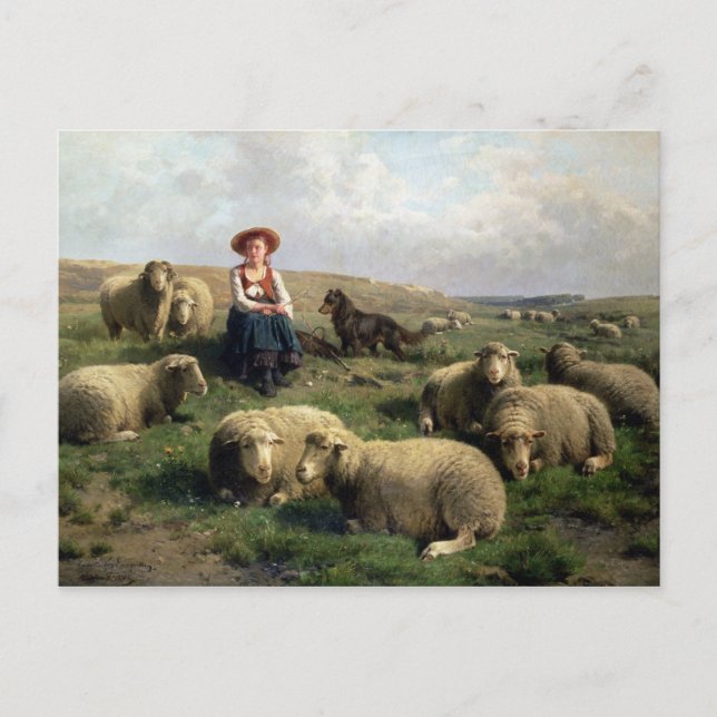 Shepherdeß with Sheep in a Landscape Postkarte (Vorderseite)