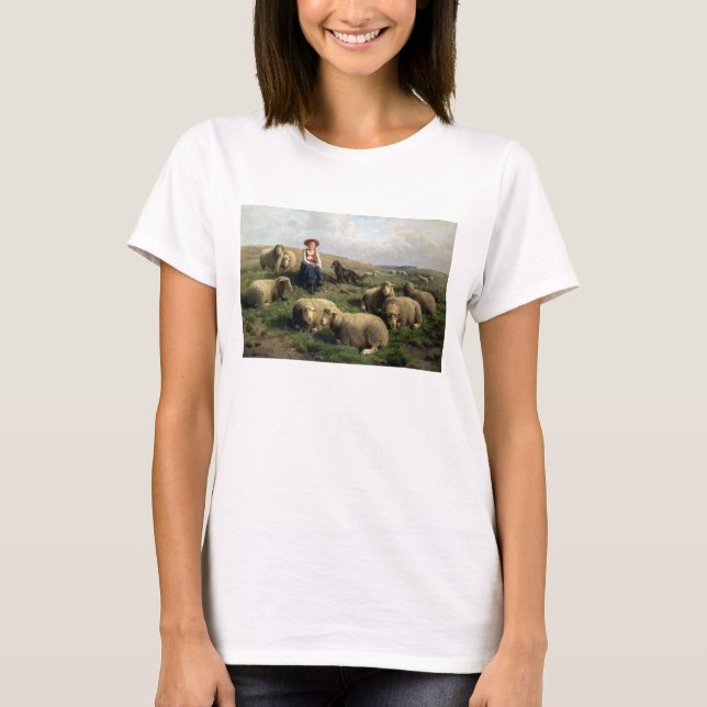 Shepherdeß with Sheep in a Landscape T-Shirt (Vorderseite)